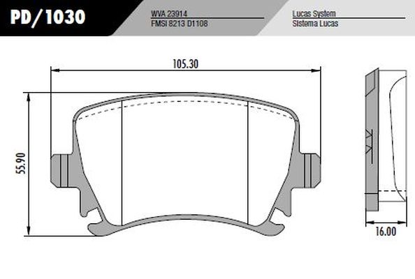 PASTILLA A3 GOLF BORA VENTO PASSAT  105,3x55,9x16  TRAS