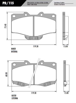 PASTILLA HILUX 4x2 4x4 4 RUNNER  119,3x73,4/68x15  DEL
