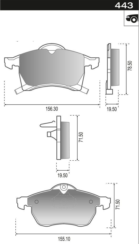 PASTILLA ASTRA VECTRA MERIVA 15"  156,3/155x78,5/71,5x19,5  DEL