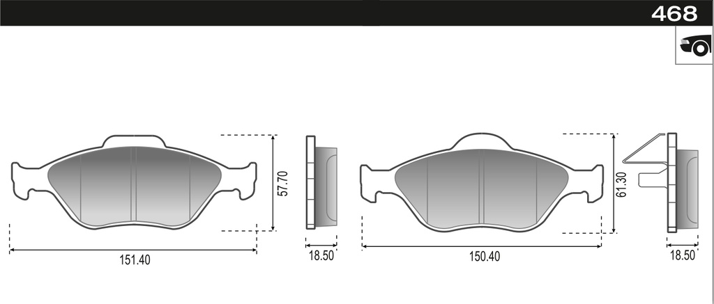 PASTILLA ECOSPORT FIESTA 03/09  151/150x58/61x18  DEL