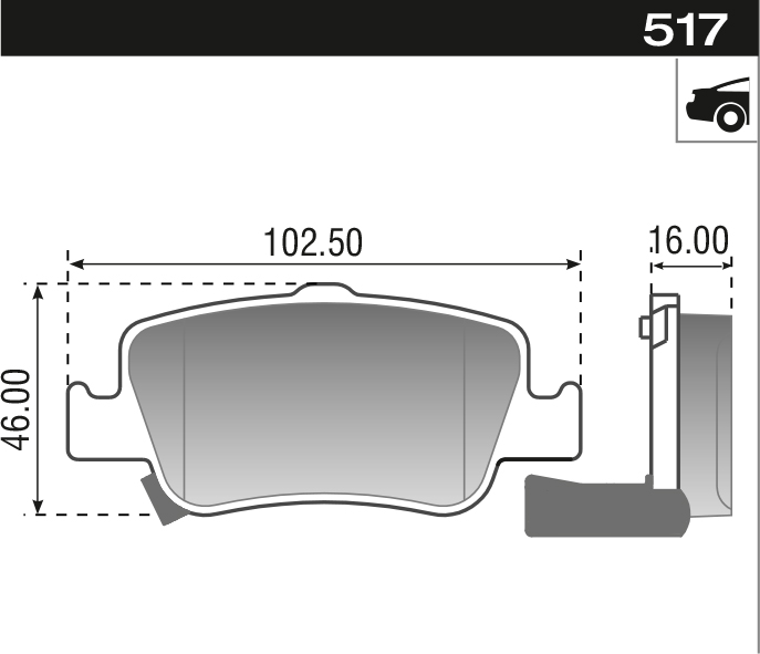 PASTILLA COROLLA WTI 1.6 1.8 16V  102,5x46x16  TRAS