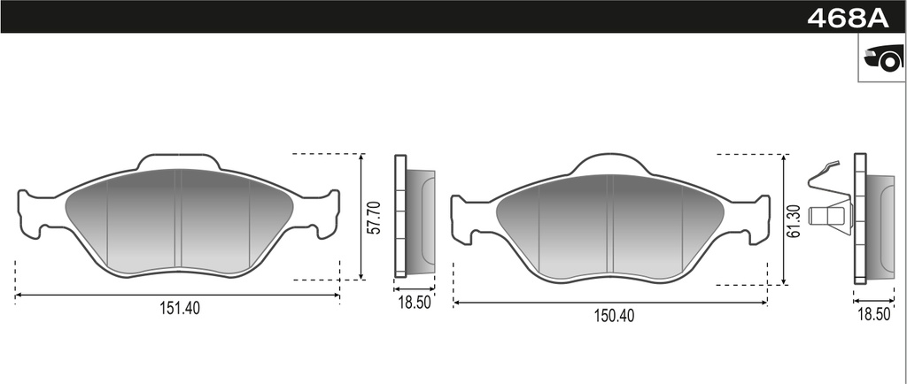 PASTILLA ECOSPORT FIESTA MAX 09>  151/150x58/61x18  DEL