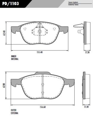 PASTILLA ECOSPORT AUTOM. 2.0 FOCUS  156,6/155,4x65,2/62,3x17,3  DEL