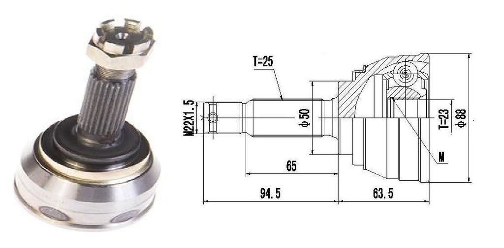 HOMOCINETICA GALANT 4 CIL  SEG.MED.  RUEDA  25/23