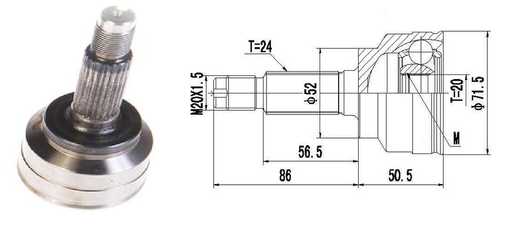 HOMOCINETICA KIA PRIDE 90> I10  SEG.MED.  RUEDA  24/20