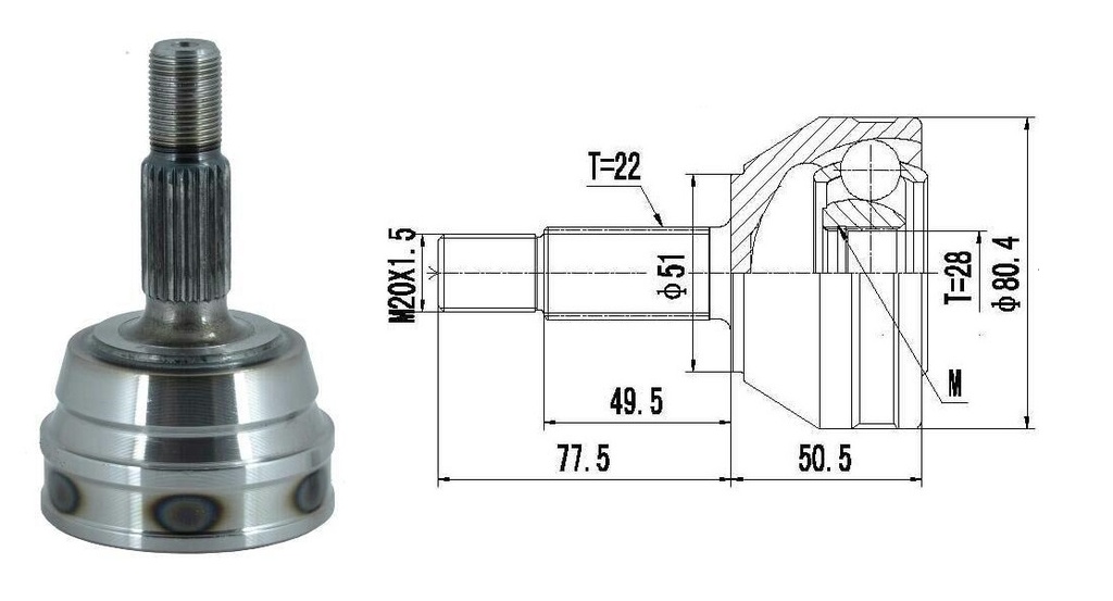 HOMOCINETICA GOL POWER GOLF  SEG.MED.  RUEDA  22/28