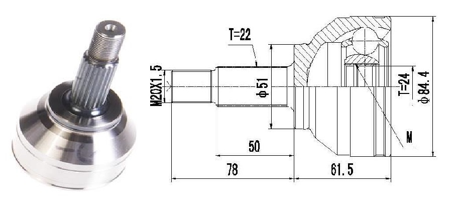 HOMOCINETICA FOX GOL TREND SURAN  SEG.MED.  RUEDA  22/24