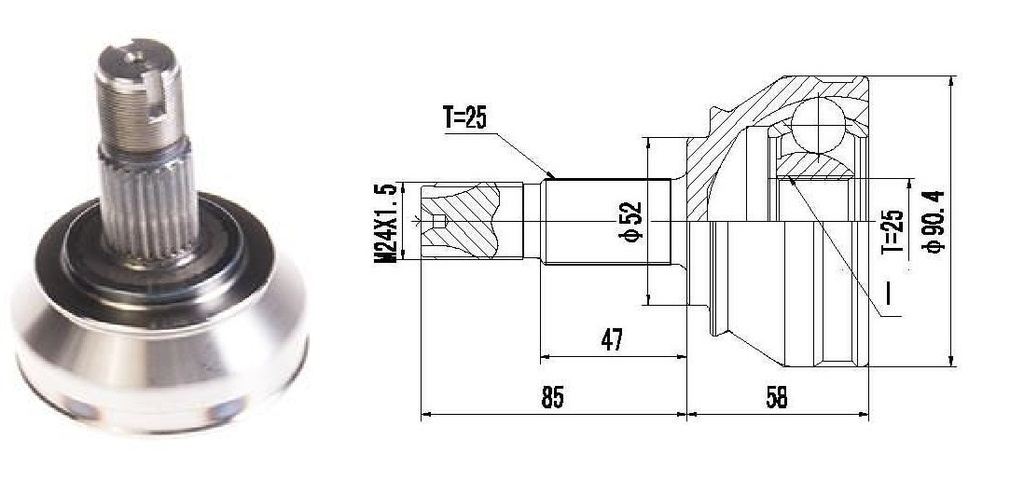 HOMOCINETICA ALFA 145 155 TEMPRA  SEG.INT.  RUEDA  25/25