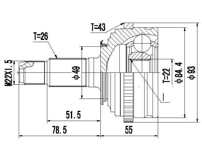 HOMOCINETICA ROVER 216  SEG.INT.  ABS43  RUEDA  26/22
