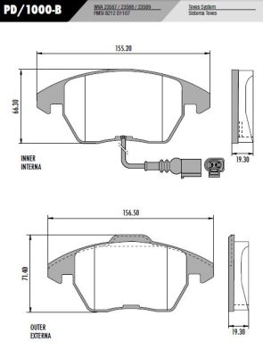PASTILLA A3 PASSAT VENTO  156,5x70,9x19,3 / 155,2x66,3x19,3  DEL