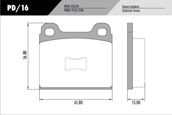 PASTILLA CHEVY GOL SENDA  62x57x15  DEL
