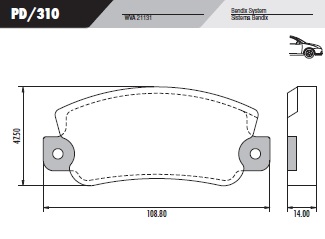 PASTILLA FIAT 128 147  108,8x47,5x14  DEL