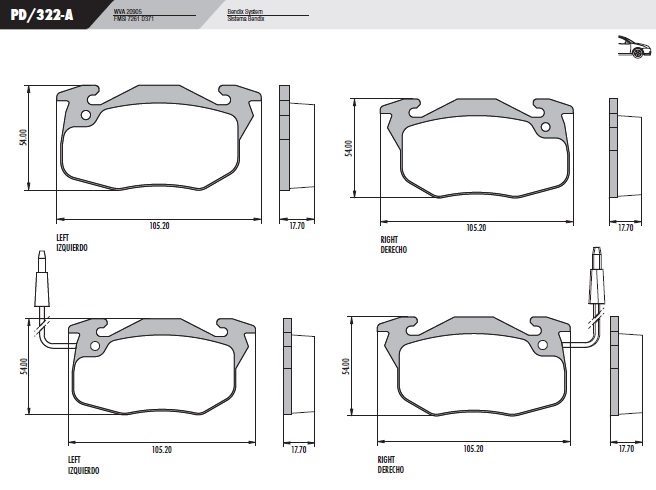 PASTILLA 205 R9 R11 R19 CLIO  105,2x54x17,7  DEL