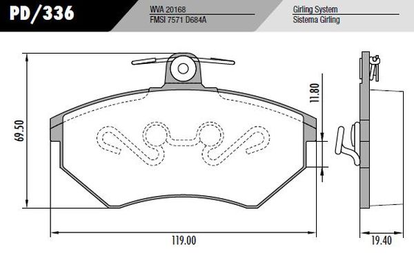 PASTILLA A4 GOLF C/TENSOR  119x70x19,4/12  DEL