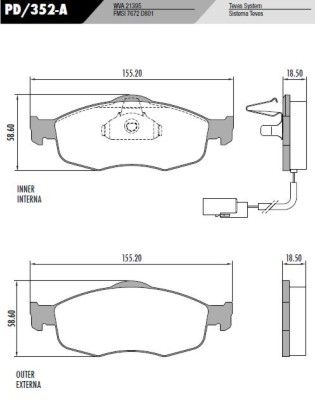PASTILLA MONDEO C/CABLE  155x58,4x18  DEL 