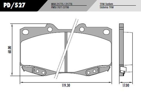 PASTILLA HILUX 05/  119,3x68x17  DEL