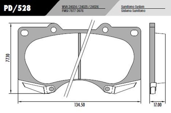 PASTILLA HILUX SW4 05/  134,5x77x17  DEL