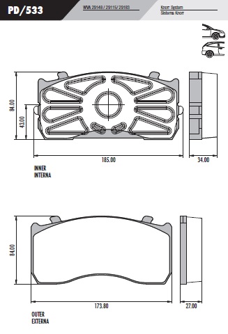 PASTILLA 915 C ACCELO  185x84x34 / 173,8x84x27  D/T