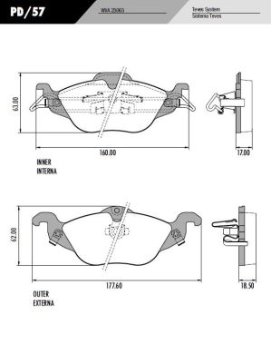 PASTILLA ASTRA 14"  177x62x18,5 / 160x63x17  DEL