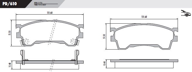 PASTILLA MAZDA MX6 626  161,6x51,5x15,4  DEL