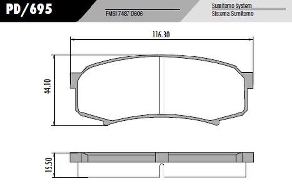 PASTILLA HILUX SW4  116,3x44x15,5  TRAS