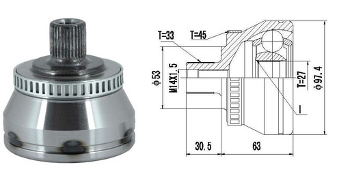 [4900B] [Roll] HOMOCINETICA A4 PASSAT 1.9  SEG.INT.  ABS45  RUEDA  33/27