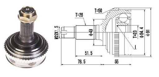 [4992A] [Roll] HOMOCINETICA ROVER 216  SEG.INT.  ABS50  RUEDA  26/23