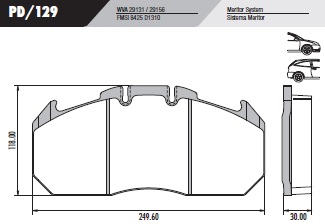 [PD129] [Frasle] PASTILLA MAN RENAULT MAGNUM  249,6x118x30  TRAS