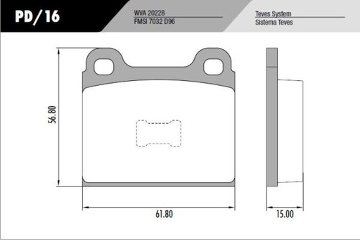 [PD16] [Frasle] PASTILLA CHEVY GOL SENDA  62x57x15  DEL