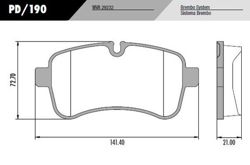 [PD190] [Frasle] PASTILLA IVECO DAILY 55C16  141,4x72,7x21  TRAS