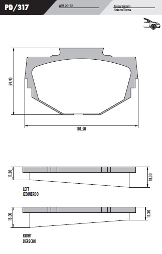 [PD317] [Frasle] PASTILLA D1500 R12 CUÑA  101,5x60x18/11  DEL