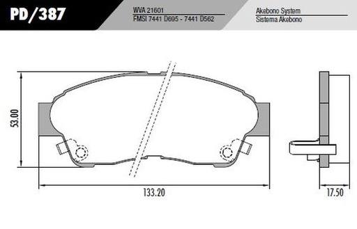[PD387] [Frasle] PASTILLA COROLLA RAV4  133,2x53x17,5  DEL