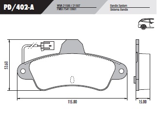 [PD402A] [Frasle] PASTILLA MONDEO 2.0  115,8x53,6x15  TRAS