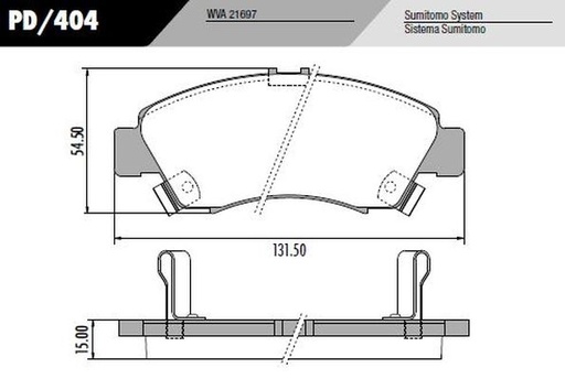 [PD404] [Frasle] PASTILLA CIVIC FIT 1.3 1.4 /98  131,3x54,5x15  DEL
