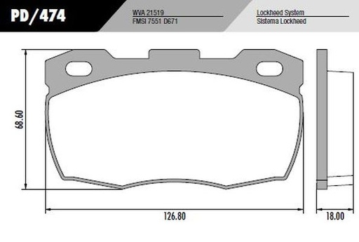 [PD474] [Frasle] PASTILLA LAND ROVER  126,8x68,6x18  DEL