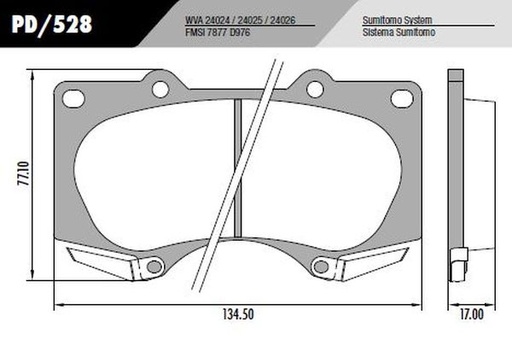 [PD528] [Frasle] PASTILLA HILUX SW4 05/  134,5x77x17  DEL