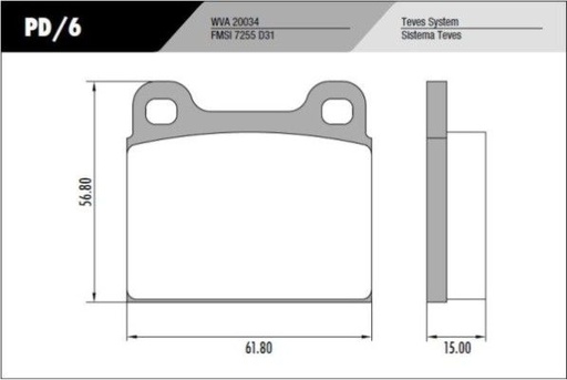 [PD6] [Frasle] PASTILLA CHEVY GOL SENDA  62x57x15  DEL