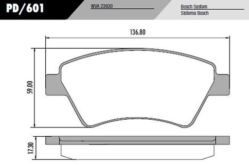 [PD601] [Frasle] PASTILLA MEGANE II  136,8x59x17,3  DEL