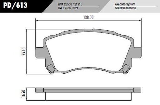 [PD613] [Frasle] PASTILLA IMPREZA 15"  138x59x17  DEL