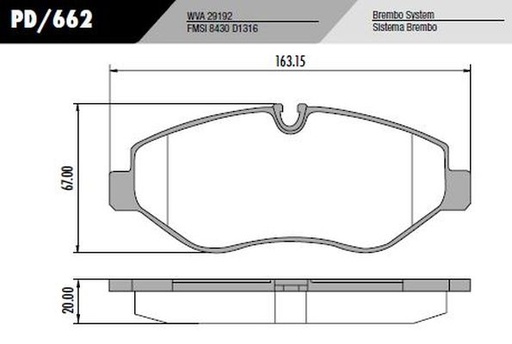 [PD662A] [Frasle] PASTILLA SPRINTER 311 415 12/  163,2x67x19  DEL