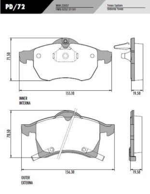 [PD72] [Frasle] PASTILLA ASTRA MERIVA 15"  156,3x78,5x19,5 / 155x71,5x19,5  DEL