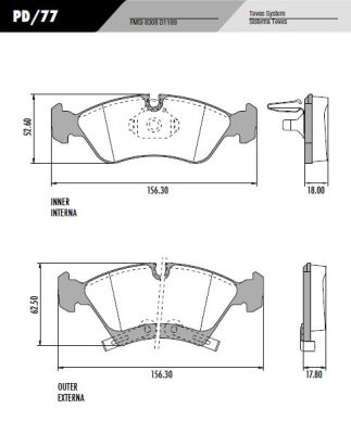[PD77] [Frasle] PASTILLA MERIVA 14"  156,3x62,5x17,8 / 156,3x52,6x18  DEL