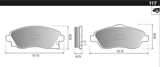 [12517] [Durbloc] PASTILLA CORSA II 02> MONTANA  131,6x55,4/52,3x16,7  DEL