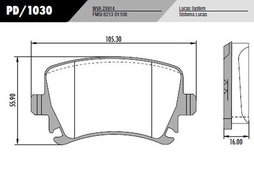 [12228M] [Durbloc] PASTILLA A3 GOLF BORA VENTO PASSAT  105,3x55,9x16  TRAS
